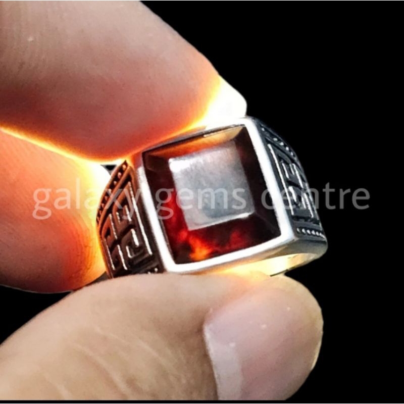 Cincin Pria Batu Natural Kecubung Api Kecubung Wulung Hitam Cutting