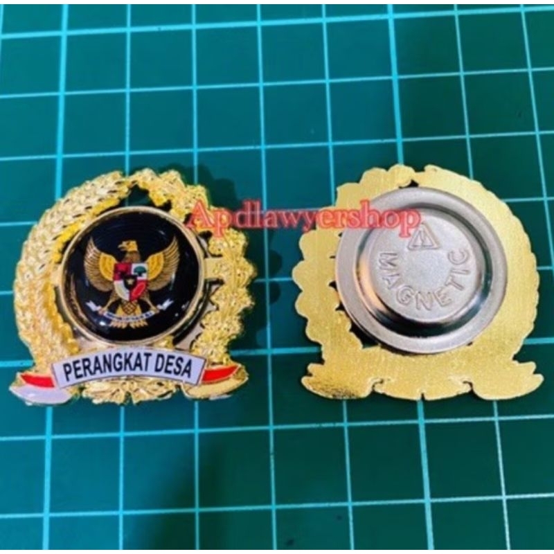 Pin Bros Pin Dada Padi Kapas Bendera Logo Garuda Hitam Perangkat Desa Peniti/Magnet