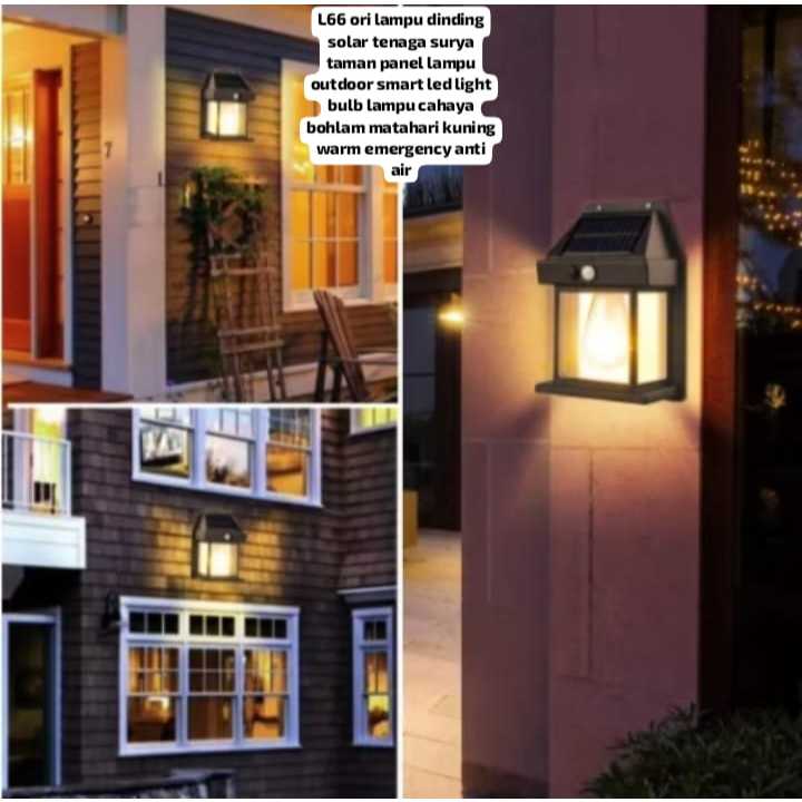 L66 ORI LAMPU DINDING SOLAR TENAGA SURYA TAMAN PANEL LAMPU OUTDOOR  SMART LED LIGHT BULB LAMPU CAHAY