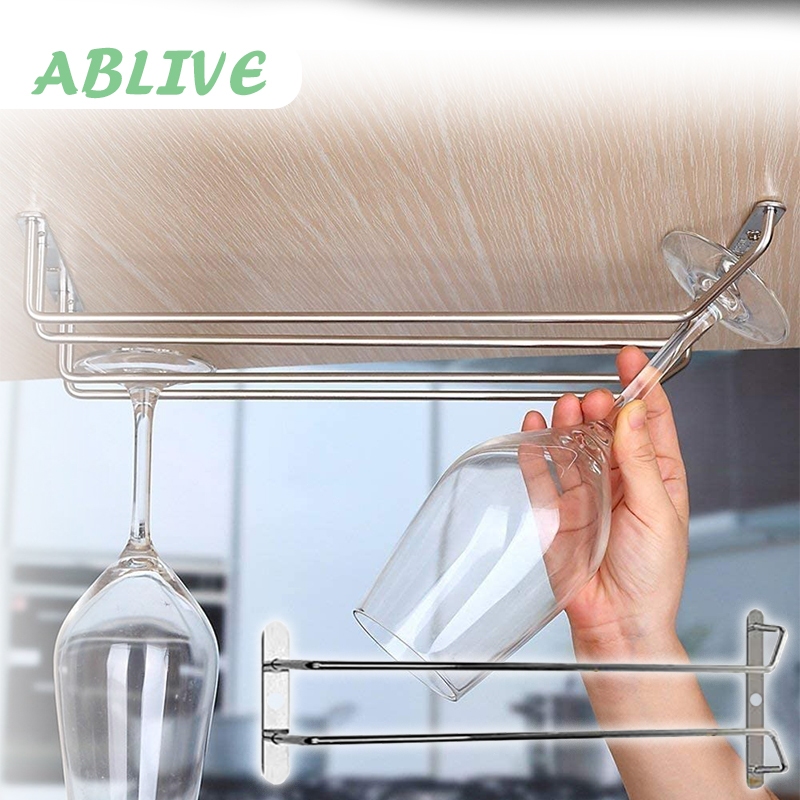 Gantungan Gelas Mini Bar Rak Gelas Wine 1 Baris Rak Gantung Gelas Bahan Stainless Steel