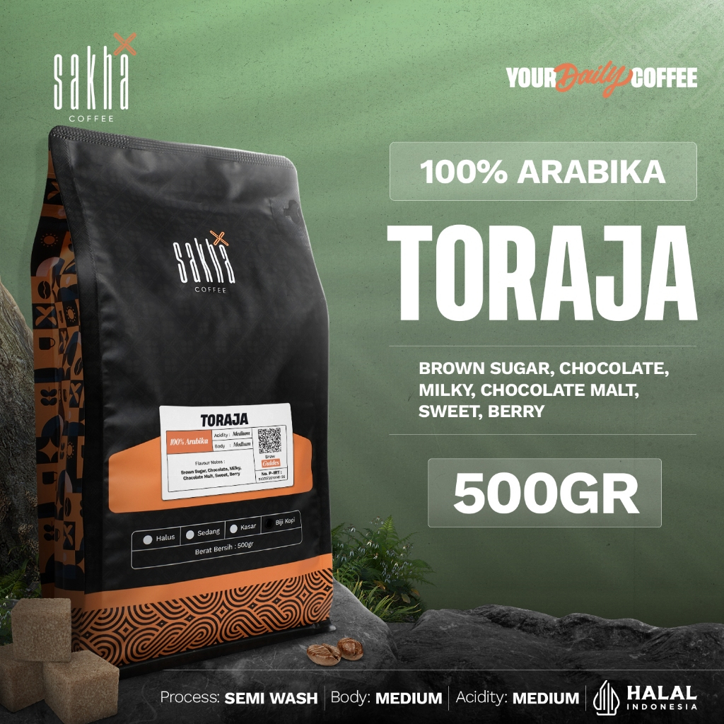 

Biji Kopi Bubuk Arabika Toraja Sulawesi Arabica Coffee Beans Roast Bean Espresso Manual Brew 500gram