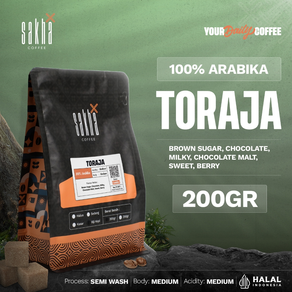 

Biji Kopi Bubuk Arabika Toraja Sulawesi Arabica Coffee Beans Single Origin Manual Brew 200 Gram