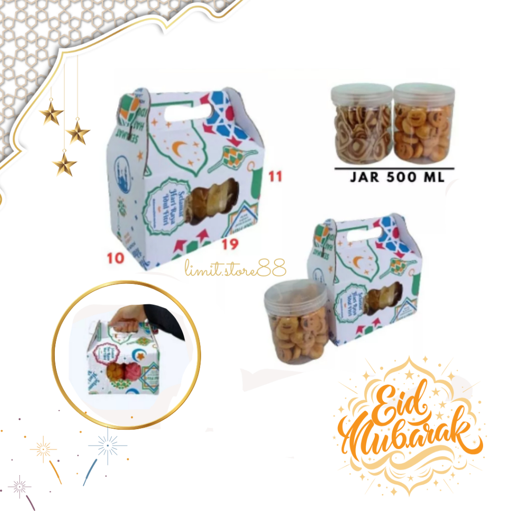 

Box 19x10x11 Jinjing (KUKER TOPLES JAR 500 ml Isi 2) Gable Box Kardus Kue Kering toples bundar / Idul Fitri /Hampers / Lebaran