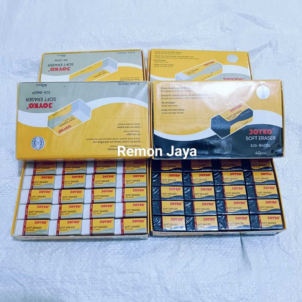 

(isi 20 / 10 psc) penghapus Joyko soft eraser 526-B40BL-ER-110 / warna hitam-putih-warna warni