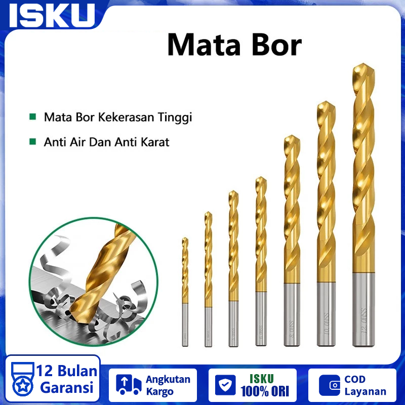 ISKU Mata Bor HSS Steel Titanium 3-12mm/Kayu/Besi/kerami/Mata Bor Set/Mata Bor Titanium