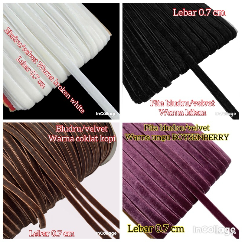 

per rol 15 meter pita bludru velvet lebar 0.7 cm