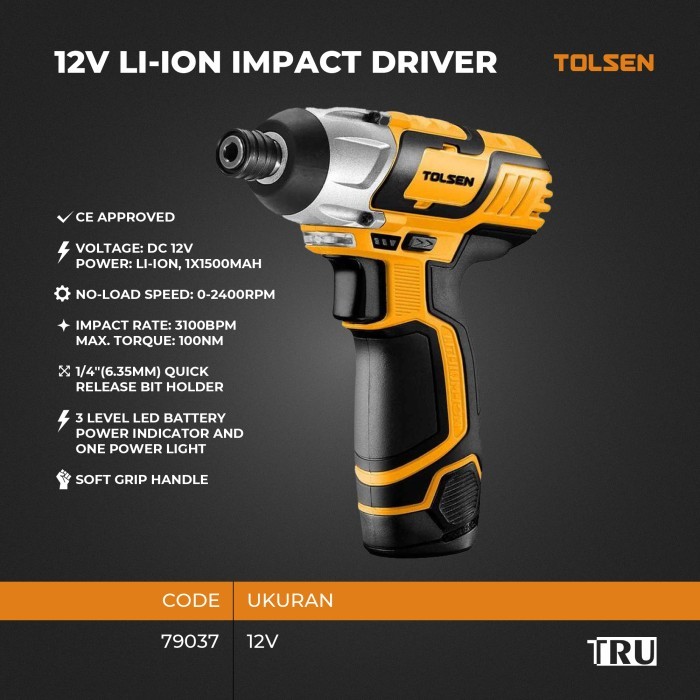 TOLSEN Mesin bor Baterai 12v Li-ion Cordless Impact Driver - 79037