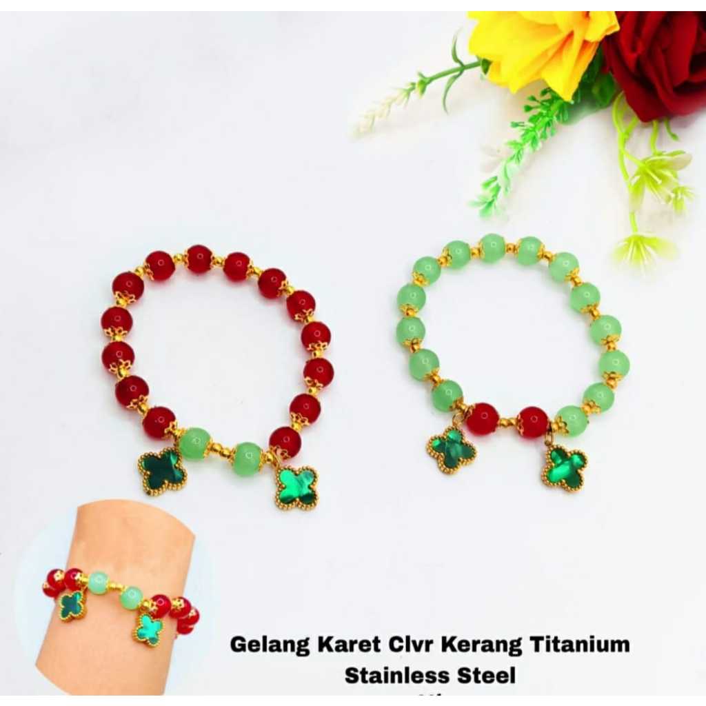 VANRACH_GELANG KARET BATU GIOK CLVR KERANG | ANTI PUTUS | GELANG WANITA | AKSESORIS | BATU GIOK