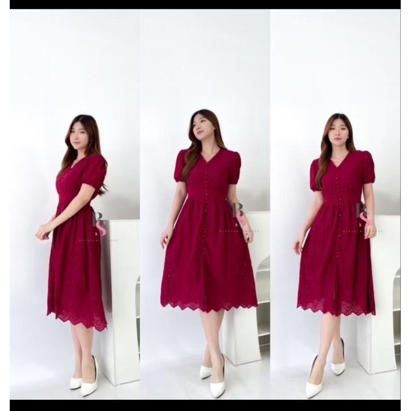 Dress import Vintage casual-Bahan brokat Halus tebal