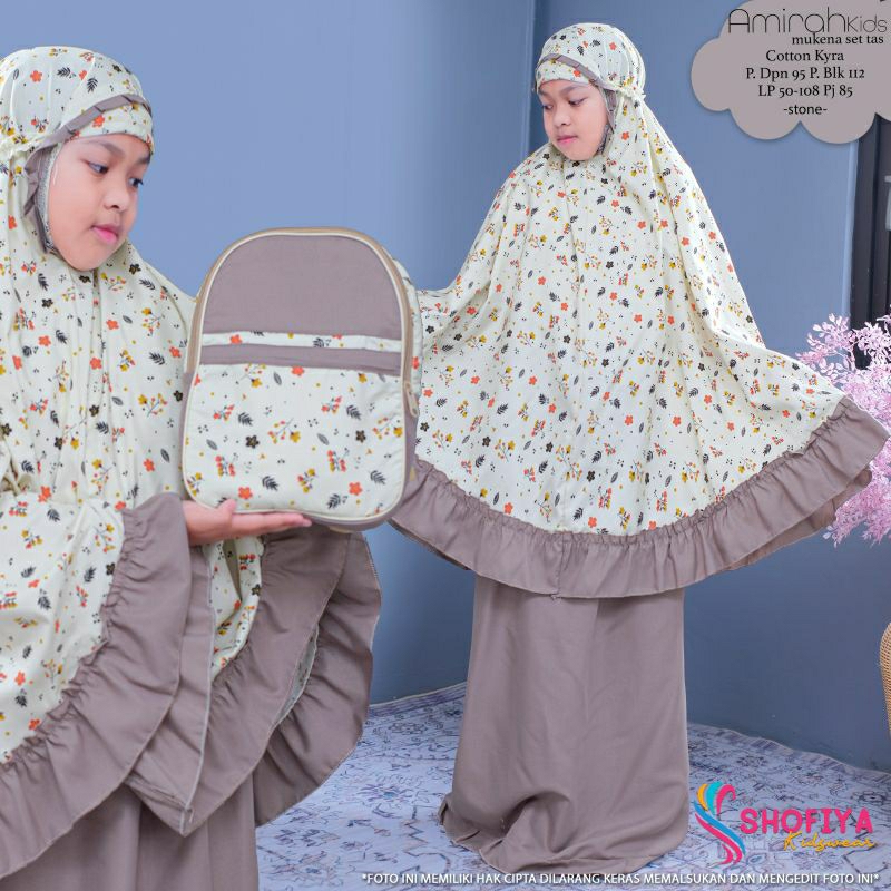 AMIRAH KIDS - MUKENA SET TAS PRODUK BEST SELLER BAHAN COTTON KYRA MOTIF BUNGA ORI By SHOFIYA KIDS