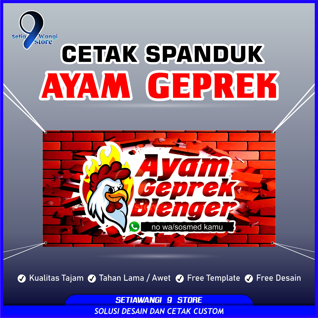 Cetak Spanduk AYAM GEPREK / AYAM DOWER / AYAM PEDAS Murah Free Desain Custom