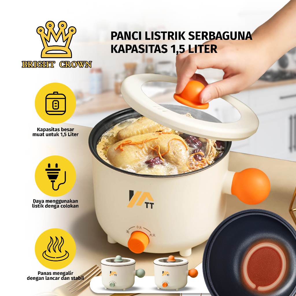 YATT by Bright Crown Panci Listrik Multifungsi 1.5L  / Penanak Nasi Elektrik Serbaguna Cooker Pot
