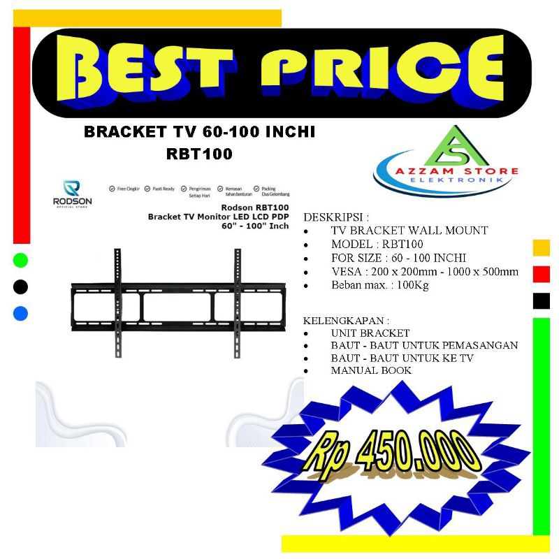 Breket Bracket tv LED RBT100 60 55 - 85 100 inch