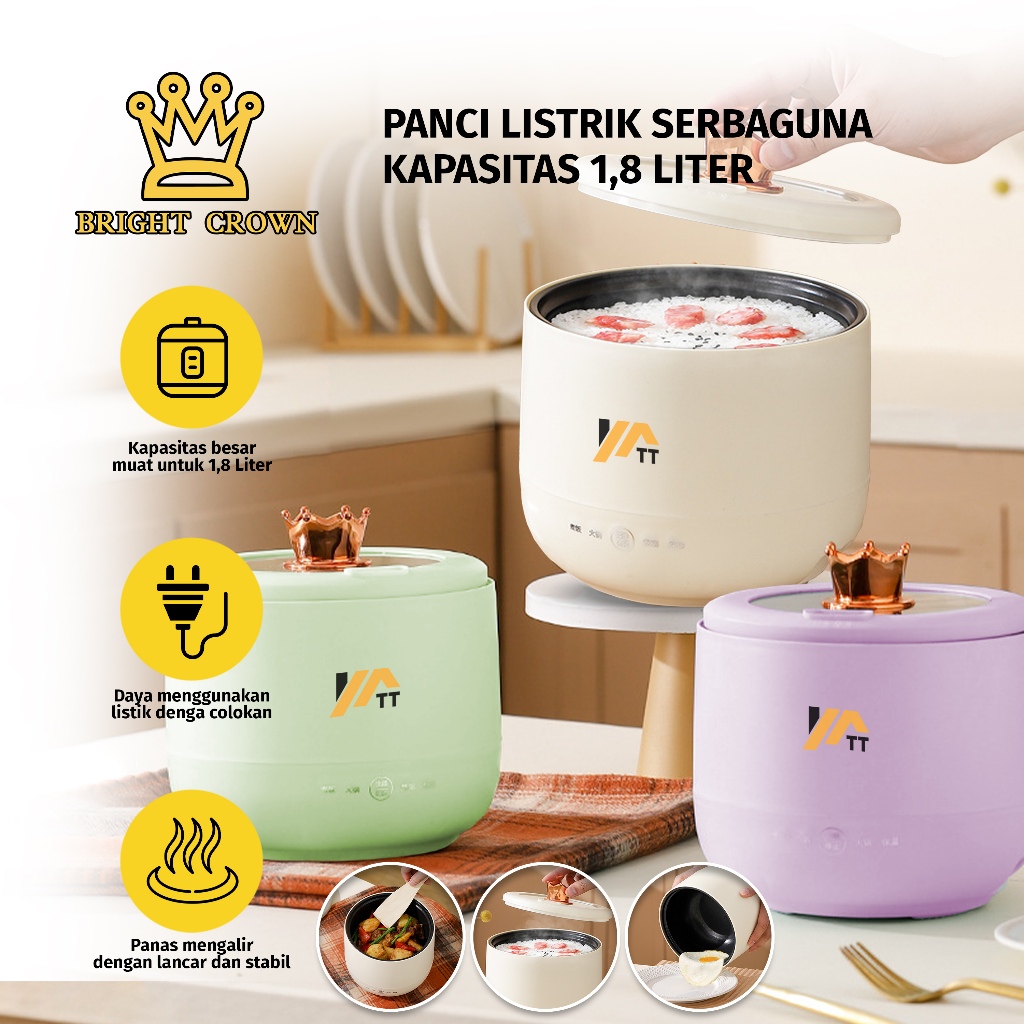 YATT by Bright Crown 1.8L Rice Cooker Mini/Penanak Nasi 450watt/Panci Listrik Elektrik Anti Lengket