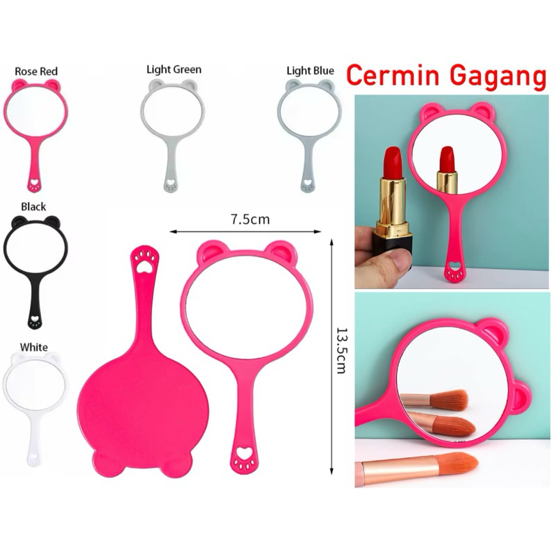 Cermin Bulat Gagang Cermin Kaca Genggam Rias Make Up Motif Lucu Portable