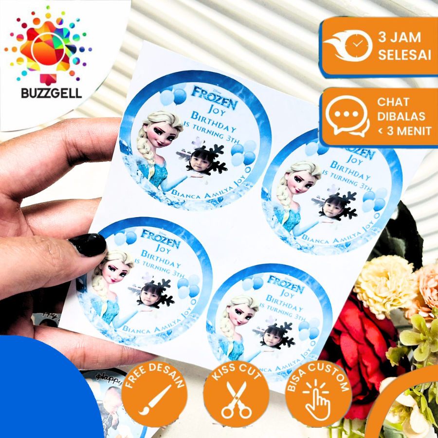 

2-4 Vinyl Stiker Ulang Tahun Sticker Label Undang Happy Birthday Uk.Kecil Buzzgell Free Design
