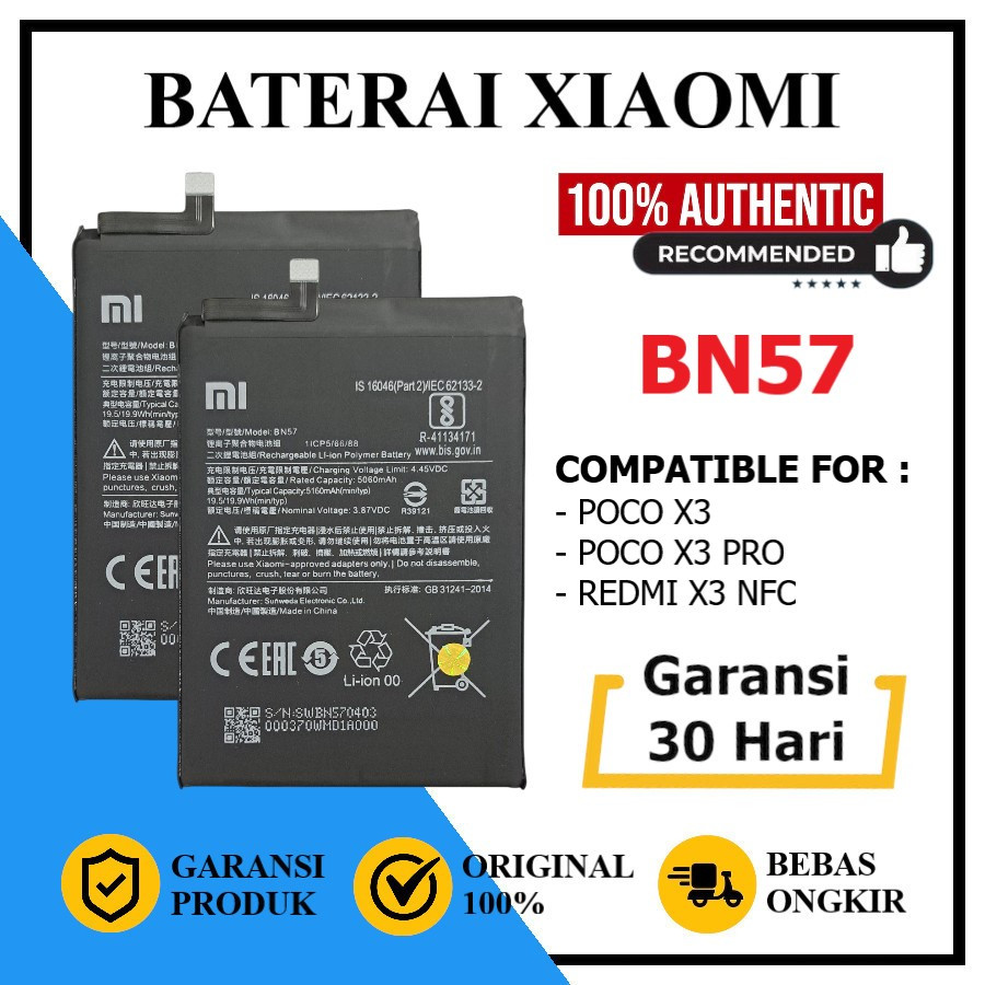 Baterai Xiaomi Poco X3 / Poco X3 Pro / Poco X3 NFC BN57 Original
