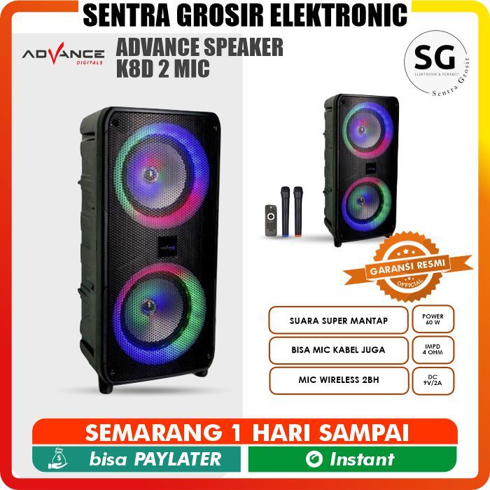 SPEAKER AKTIF PORTABLE BLUETHOOTH 8 INCH BONUS 2 MIC WIRELESS K8D | ADVANCE