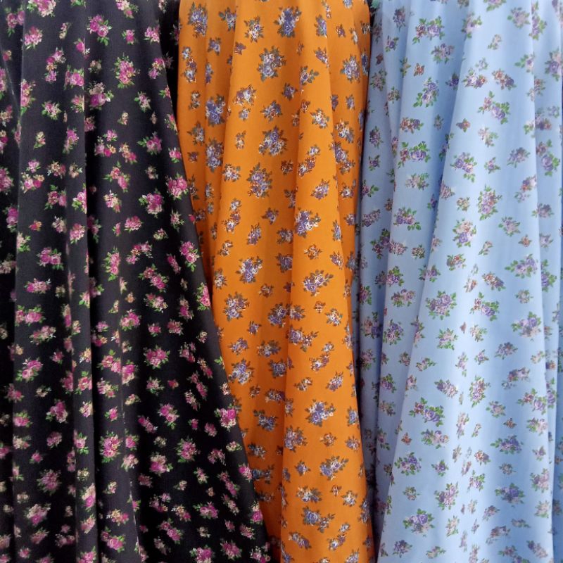 Kain - Kain Poplin Tc Motif Bunga Import - Kain Poplin Motif - Kain Meteran Sks | Harga Per Setengah