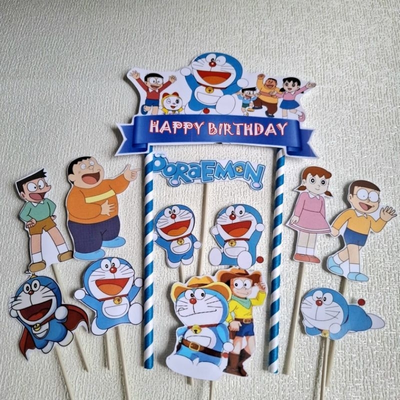 Topper Cake Gambar Doraemon/Hiasan kue ulang tahun/Tusukan kue ulang tahun/Cake Topper Happy Birthda