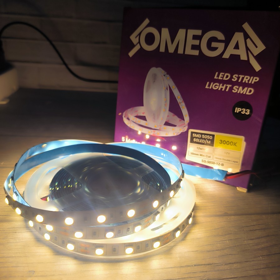 OMEGA LAMPU LED STRIP 5050 DC 12V / LED STRIP OMEGA 5050 5M WARM WHITE