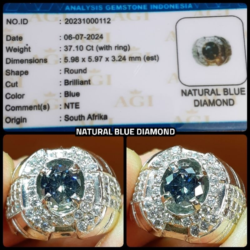 CINCIN BERLIAN BIRU SUPER KRISTAL + RING PERAK ASLI