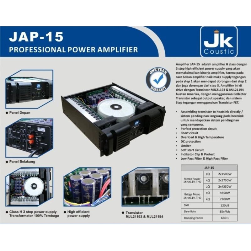 Power Amplifier JK Coustic JAP 15 original 2x1500watt