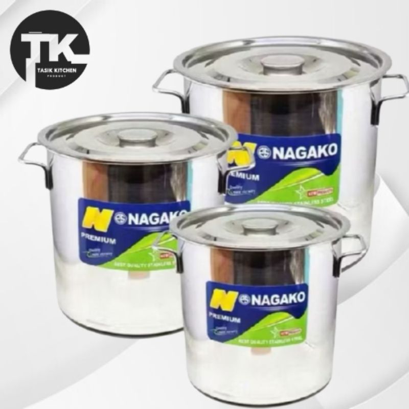 Panci Tinggi Stainles 304 Super Tebal Nagako / Stock Pot Dandang Air Bubur Bakso Tebal / Tong Oblong