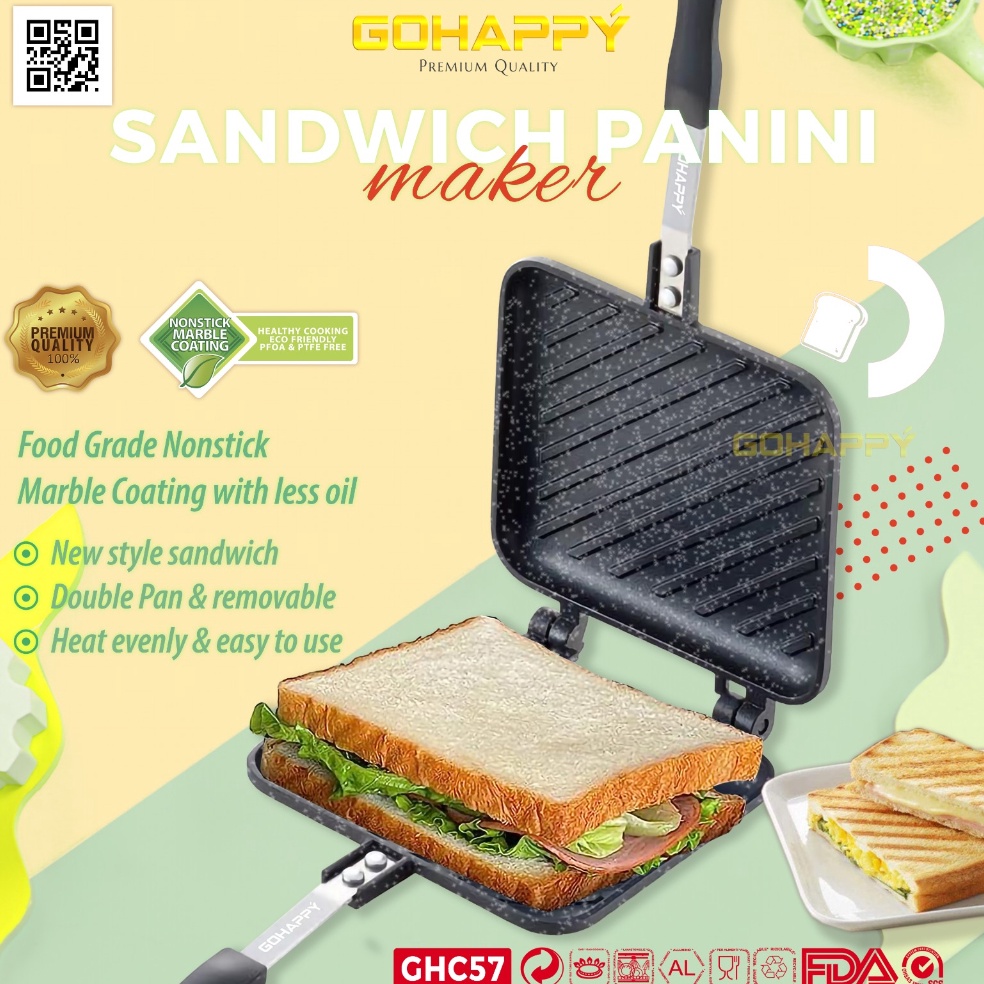 Sangat Nyaman ASLI Gohappy Cetakan Roti Sandwich PaniniMaker  Panci Panggang Roti  grill pan steak a