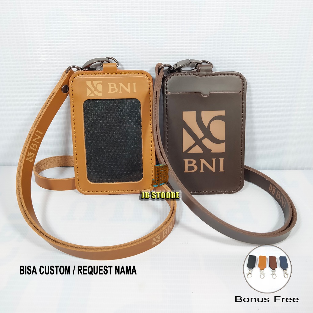 

Tempat Id Card BNI Kulit Custom Nama / Id Card Holder Bni Gantung Custom / name tag bank bni tali kulit