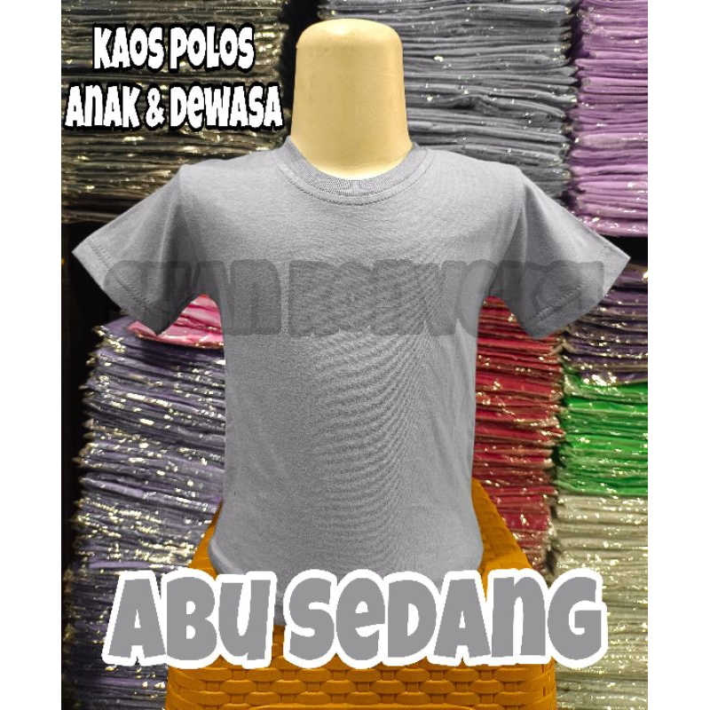 KAOS POLOS ABU SEDANG 30s ANAK/DEWASA PENDEK