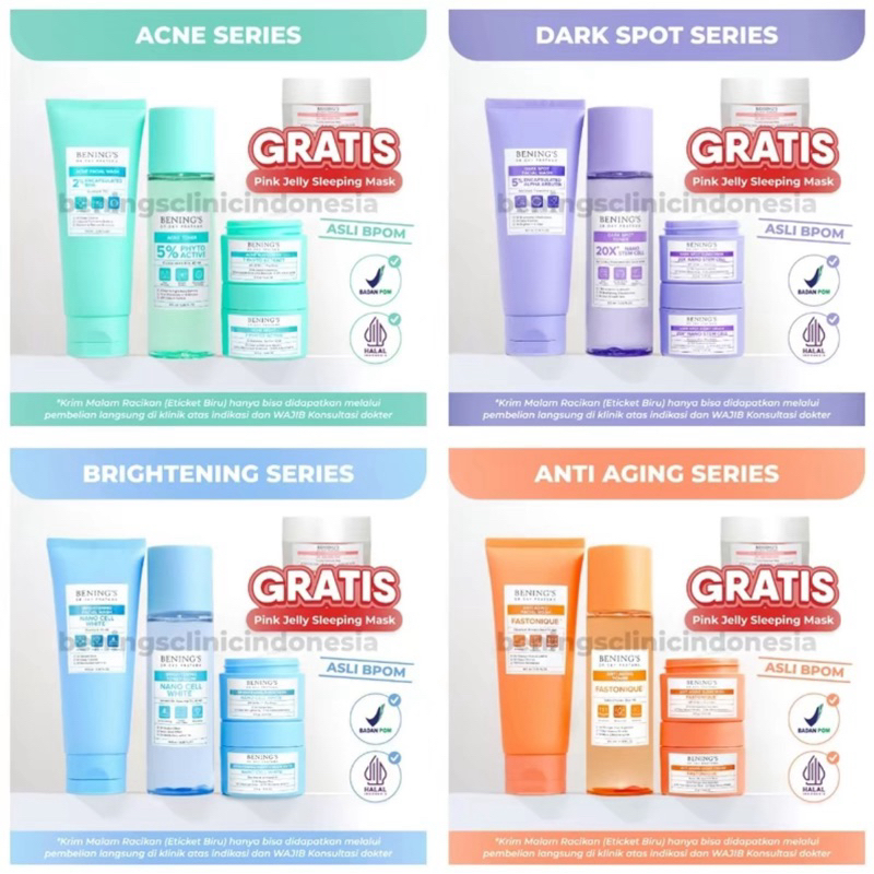 BENING'S PROMO New ALL PACKAGE DASAR BENING'S SKINCARE (FREE PINK JELLY) Benings Clinic By Dr Oky Pr