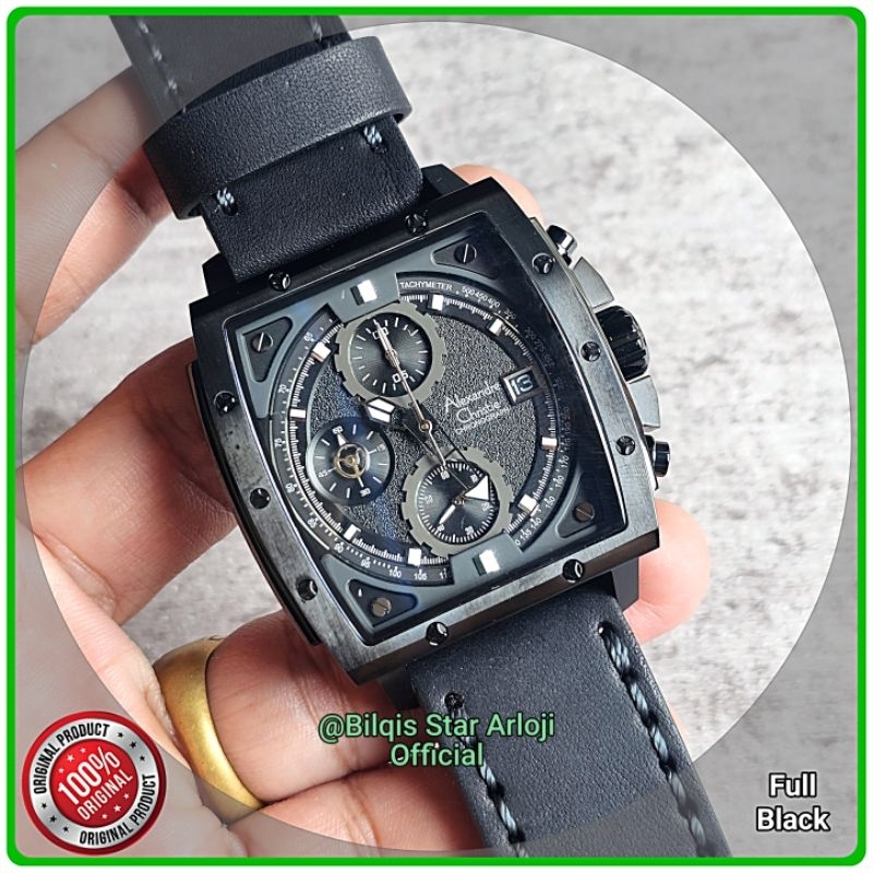 Alexandre Christie Pria Kotak Ac 6376 Mc Tali Kulit Full Black Original