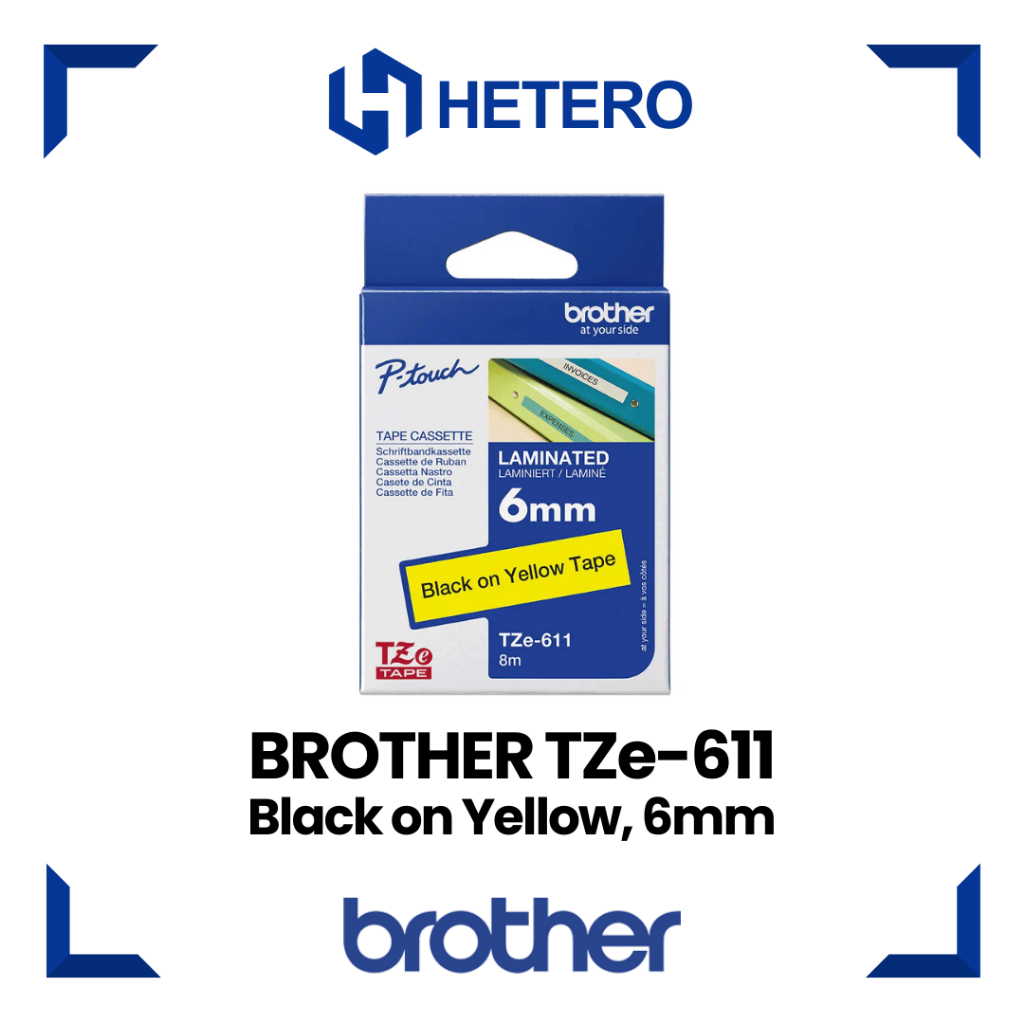 

BROTHER Color Tape TZE-611 Black on Yellow, 6mm