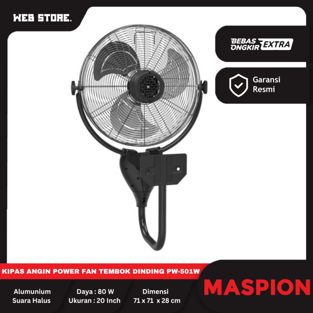 Kipas Angin Power Fan Tembok Dinding 20 Inch Tornado PW-501W MASPION
