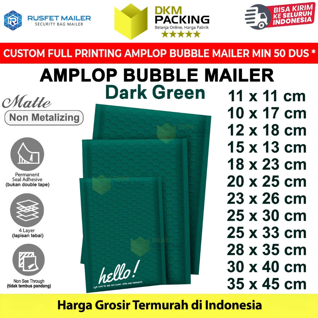 

Amplop Bubble DARK GREEN Envelope Bag Security Mailer Kantong Polybubble Packing Paket RUSFET