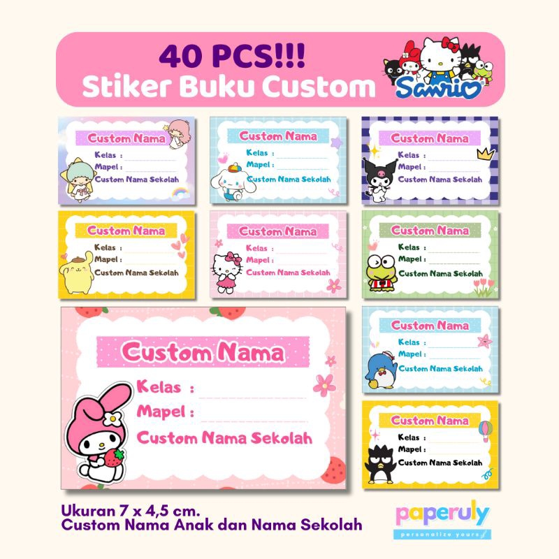 

40 pcs Stiker Buku Stiker Label Mata Pelajaran Sanrio Series