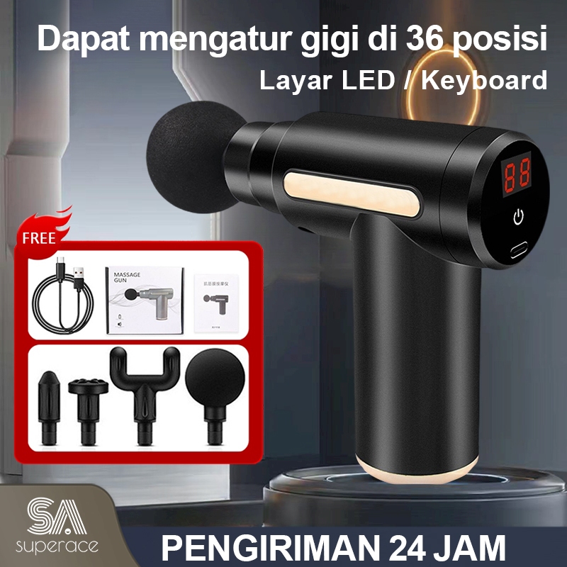 Pijat Elektrik Massage Gun Alat Gun Smart Alat Pijat Pijat Getar Elektrik Gun Deep Tissue 4 in 1 Gun