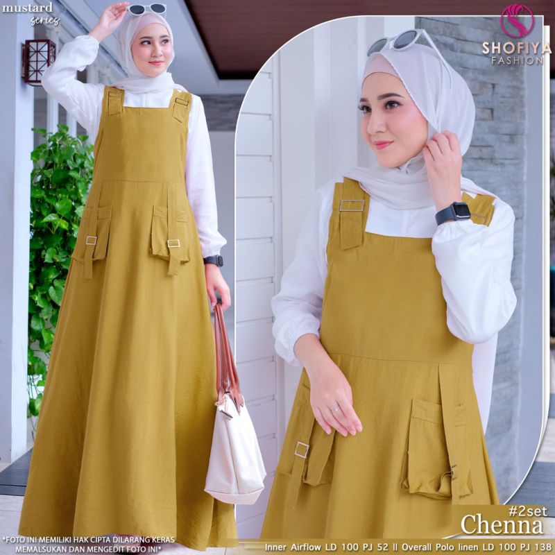 (NEW)SETELAN OOTD GAMIS OVERAL CHENNA-KENANGA RUFFLE BY SHOFIYA GGS