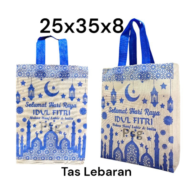 

Tas spundbond idu fitri 25x35x8 goodie bag Lebaran isi 12pcs