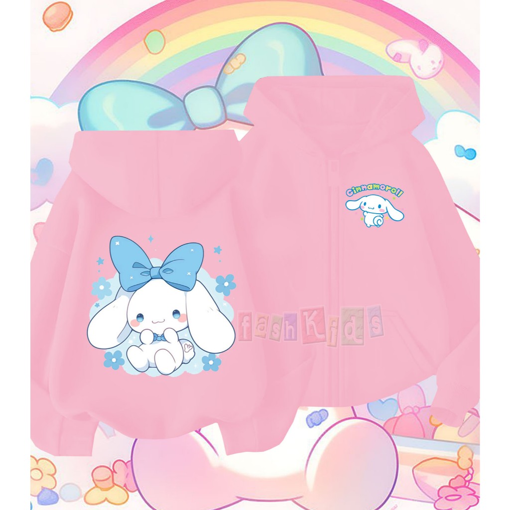 Hoodie Zipper Anak Cinnamorol / Jaket Resleting / Jaket Anak Perempuan FREE CUSTOM NAMA
