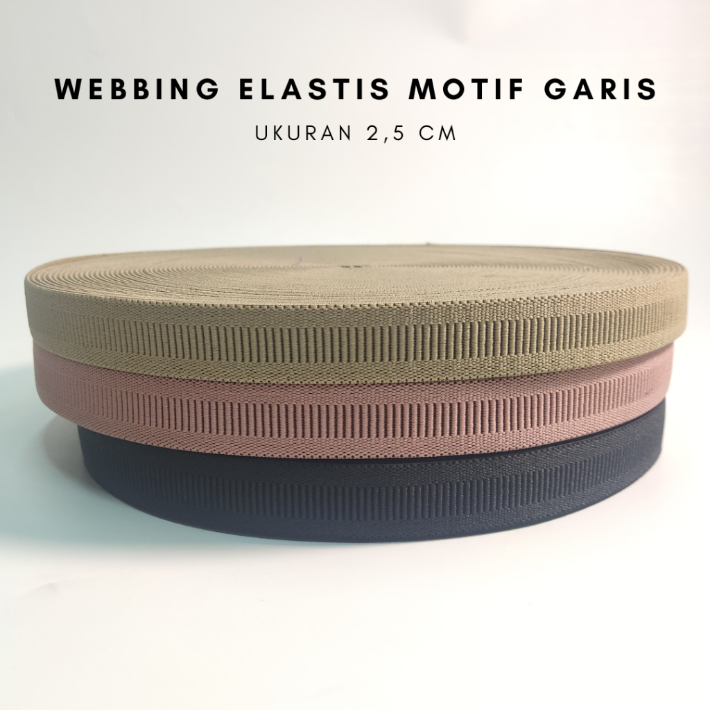 webbing elastis | webbing motif garis | tali bisban | karet elastis 2,5 cm | webbing