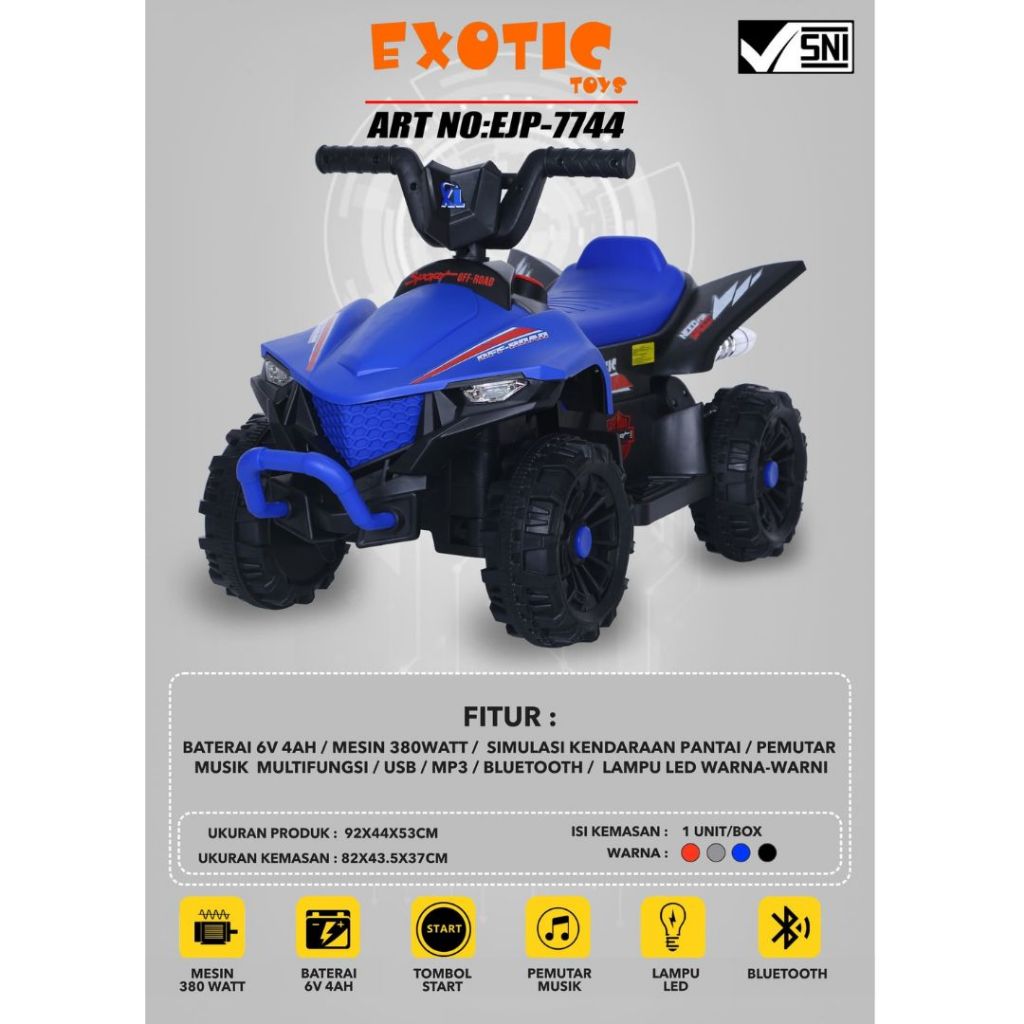 MAINAN MOBIL AKI ANAK RECHARGEABLE ATV EJP-7744 EXOTIC / MOTOR AKI ATV ANAK TANPA REMOT ND5