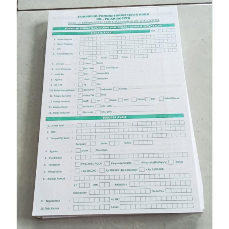 

CETAK/PRINT FORMULIR PENDAFTARAN SEKOLAH UKURAN A4/F4