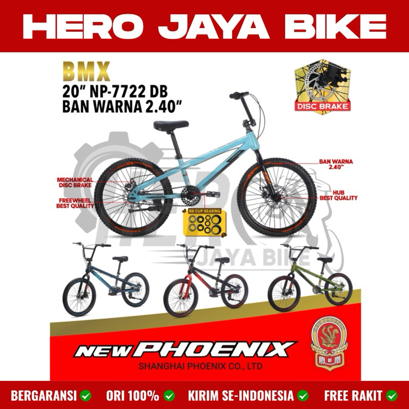 Sepeda Anak Laki BMX PHOENIX NP 7722 Rem Cakram Ukuran 20Inch Ban Warna Kecil 2.40 & Jumbo 3.0 Sudah