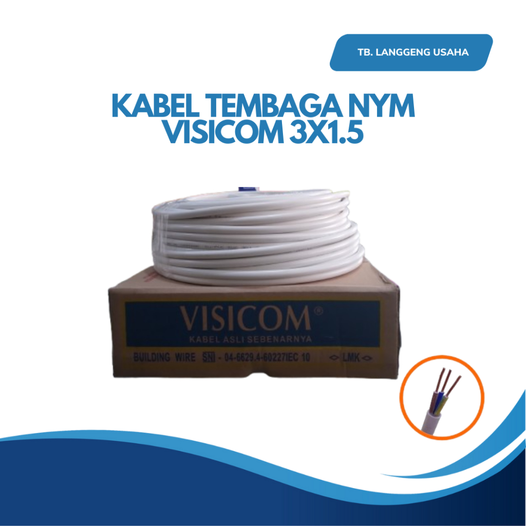 VISICOM KABEL LISTRIK NYM 3 X 1,5 MM, 3X1.5 KABEL ASLI TEMBAGA CU / PVC / 500V 15 25 50 100 M METER