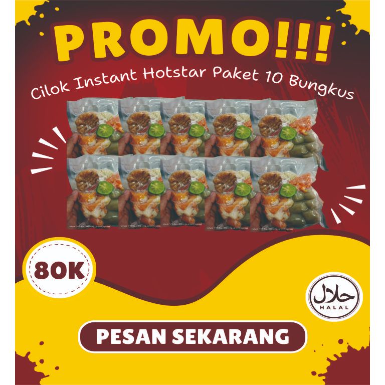 

PROMO!!!! Cilok Instant Hotstar Paket Hemat Isi 10 Bungkus Lebih Murah....