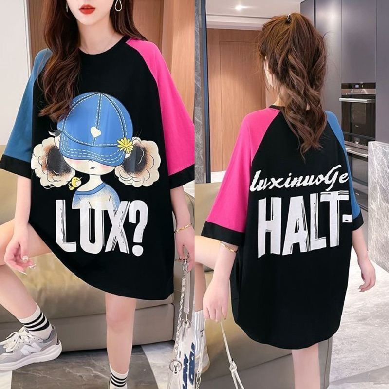T190 Atasan oversize wanita lengan pendek Lux / kaos oblong wanita import