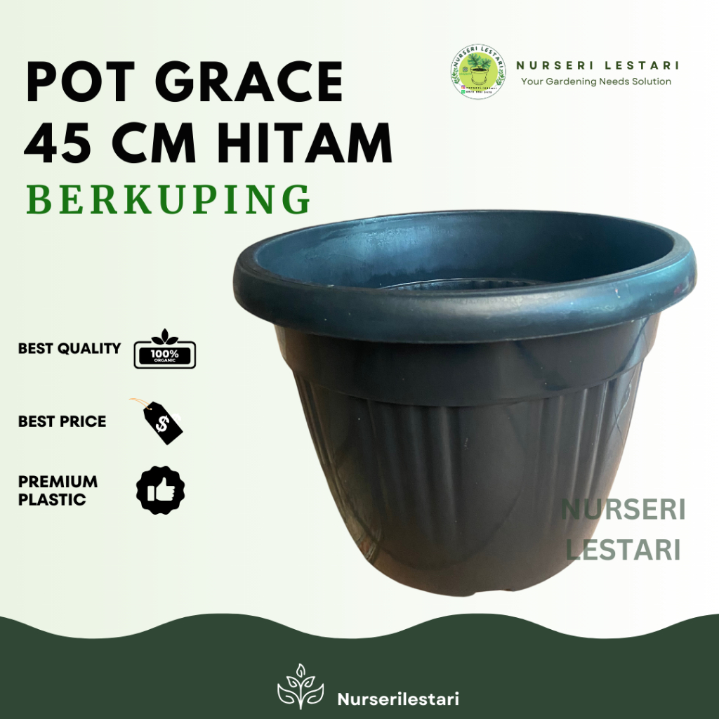 Pot Bunga Plastik Besar Jumbo Pot Plastik Besar Hitam Polos GRACE 45 Hitam