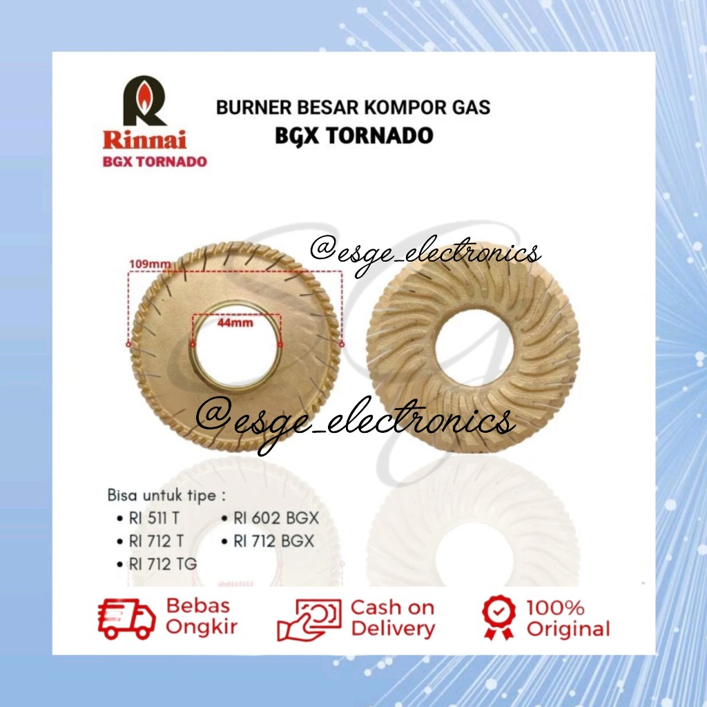 BURNER KOMPOR GAS RINNAI BGX KUNINGAN TEBAL RING PENGAPIAN TUNGKU API RINNAI BGX BURNER KOMPOR RINNA